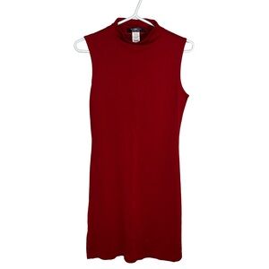 BMOSS Stretch Red Mock Neck Sleeveless Bodycon Dress, Size-M